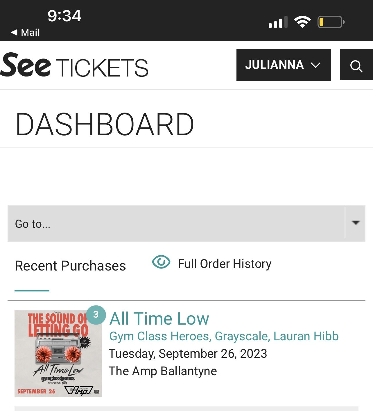 All Time Low VIP Ticket- Charlotte NC