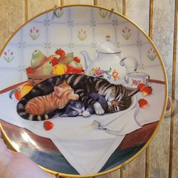 Vtg Franklin Mint Wall Plate Cat Nap Ltd Edition Porcelain 1991  24K Gold Turi M