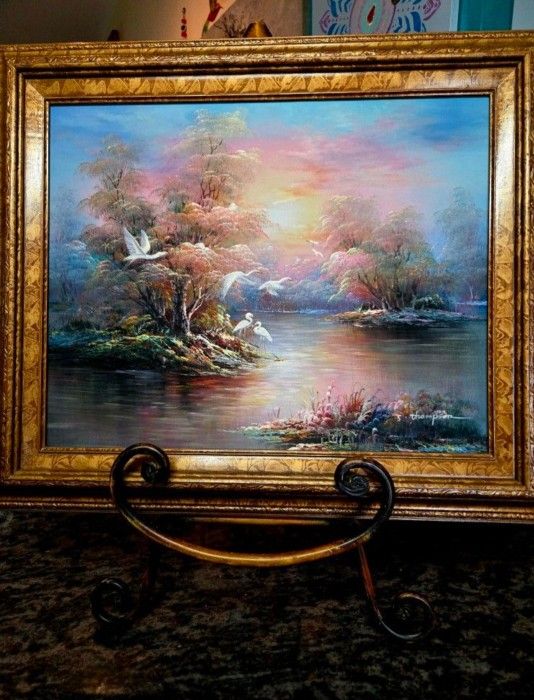 Vintage Original Framed Florida Everglades Oil Painting Signed by J.Thompson 25.5×21.5"