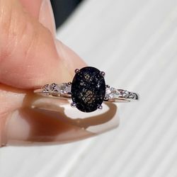 NEW! 1.5CT Oval Cut, Natural Black Quartz & Moissanite Gemstone Engagement Ring, Please See Details 🖤
