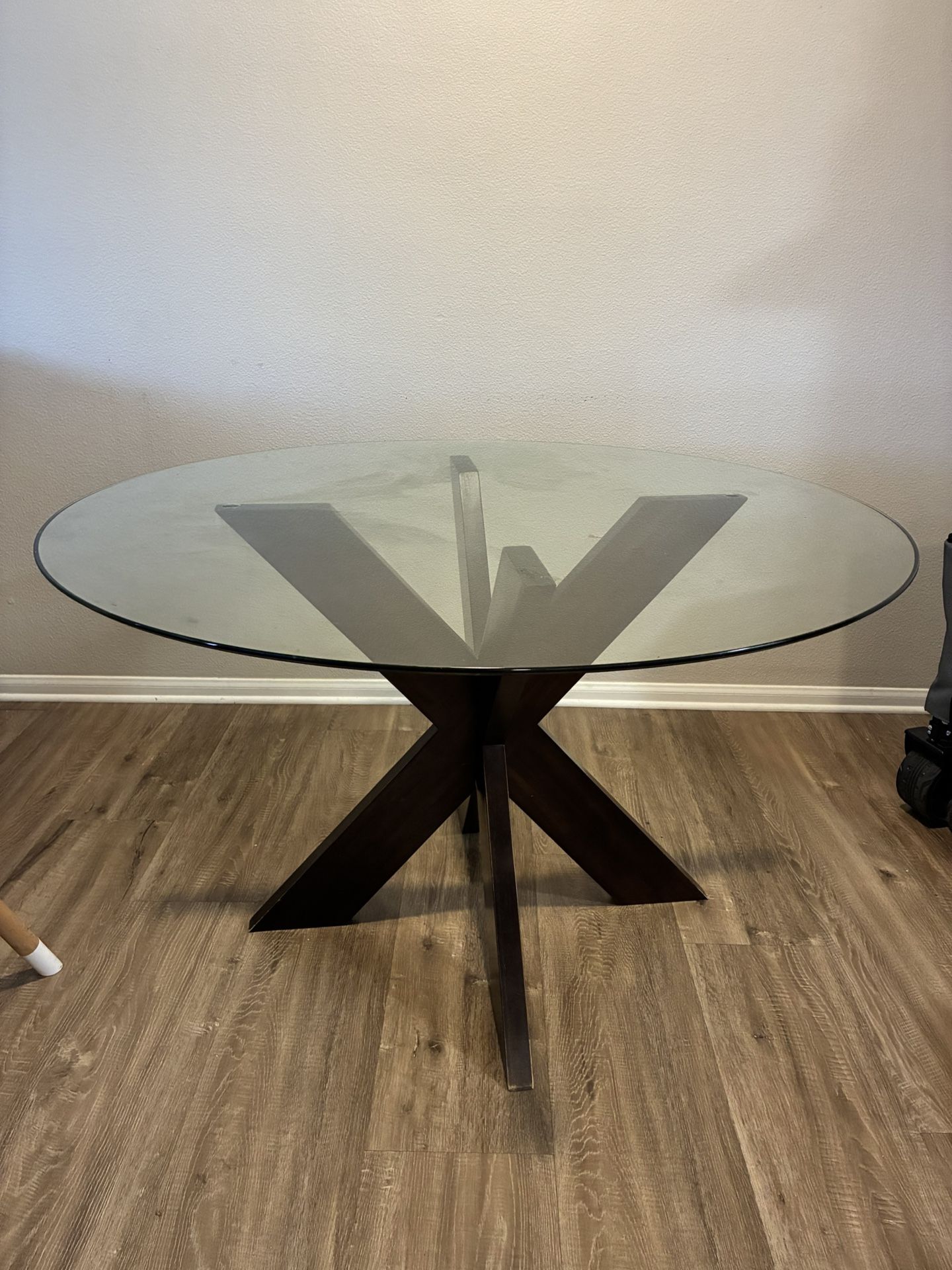 Glass Dining Table W Wood Base