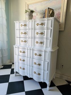 White French provincial tall boy dresser chest of drawers