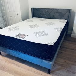 Queen Size! Included Mattress Foam 12”+Box Spring+Bedframe Brand New WE FINANCE WE DELIVER All Cities