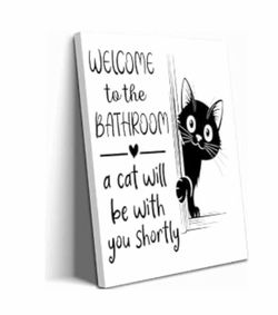 Funny Cat Bathroom Wall Canvas Print
