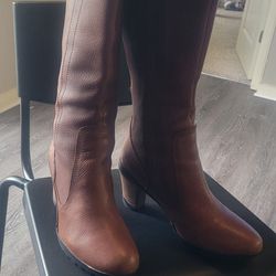 Timberland Brown Leather Zip Knee High Heel Boots Womens Size 7.5 Style 25672M

