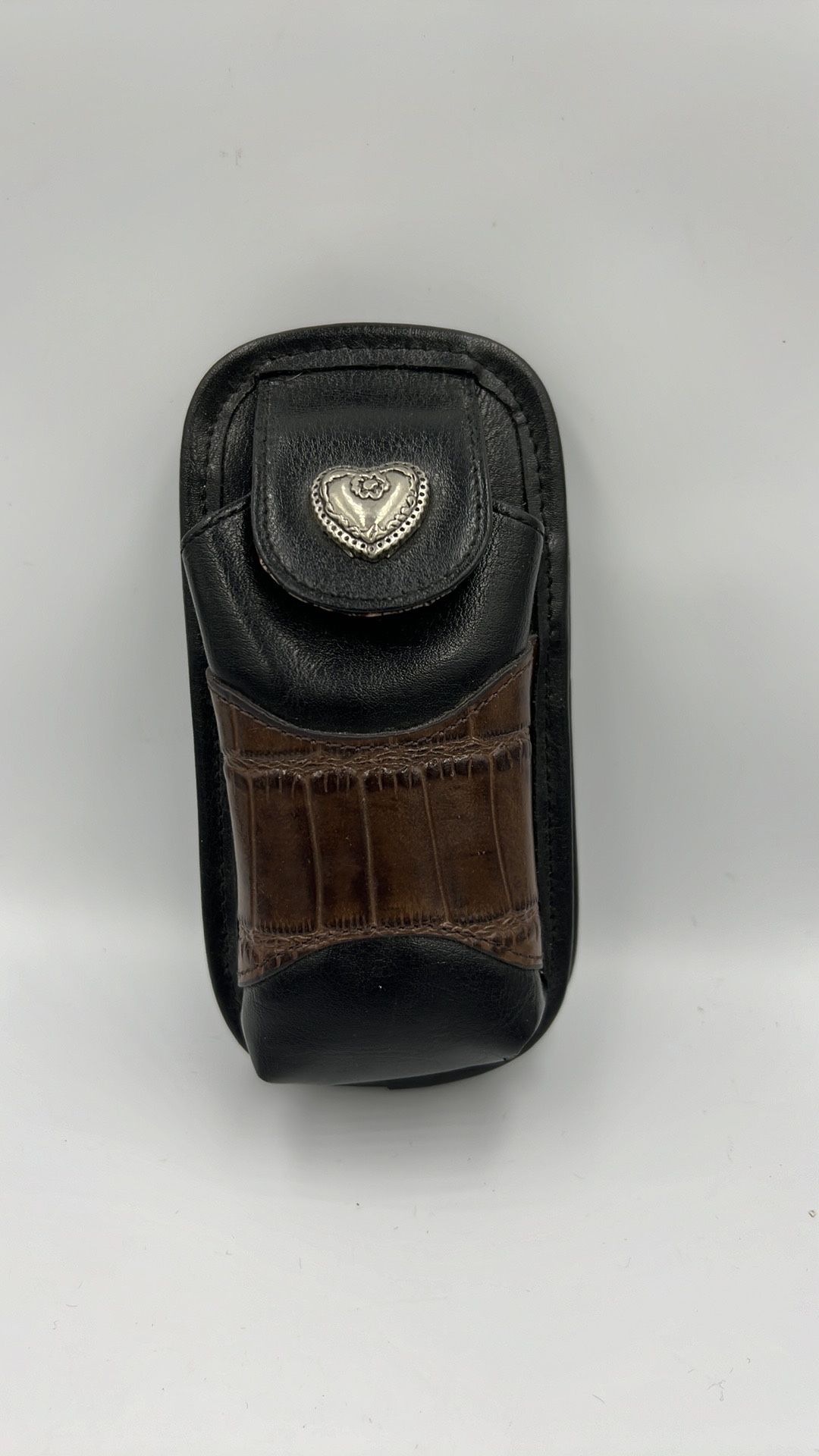 VTG Brighton Leather Cell Phone/Eye Glass Case Crossbody- No Strap, Brn & Blk.