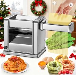 Electric Pasta Maker, 1.5mm Round Noodles/6.6mm Flat Noodles, Fully Automatic, 7 Adjustable Thickness Settings (0.5-3mm), Stainless Steel, FOHERE