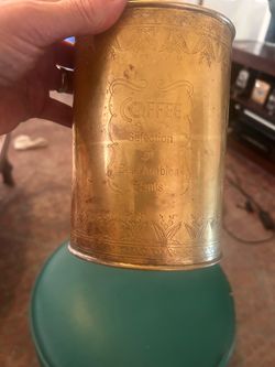 Espresso Yourself; Vintage Made in India Embossed Brass Coffee Tin (missing lid):
