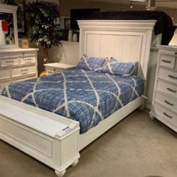 Whitewash Bedroom Set Queen or King Bed Dresser Nightstand Mirror Chest Options Kannwyn