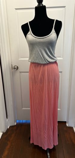 Pink rose small gray pink women dress long beach vacation spaghetti strap tank