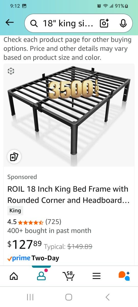 KING SIZE 18 INCH TALL BED FRAME