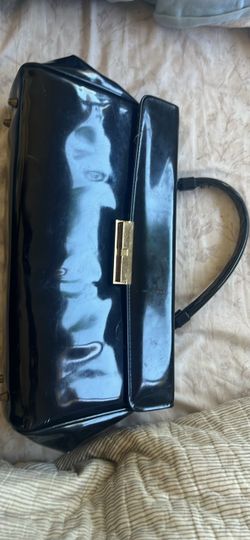 Black Patent Leather Handbag Gold Clasp