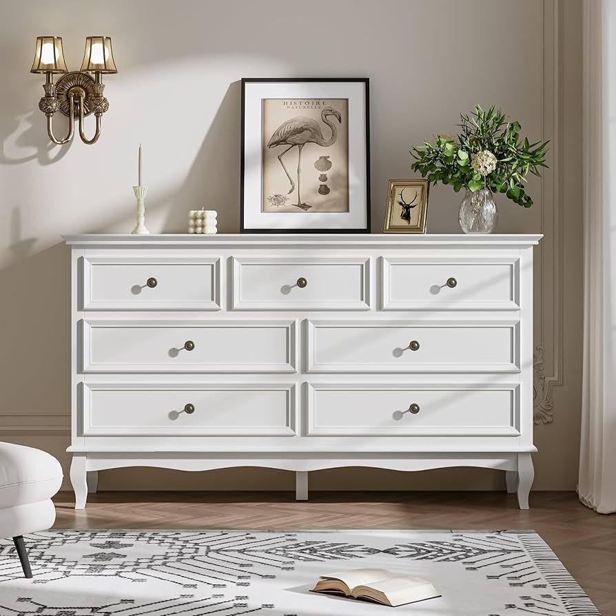White Buffet Sideboard for Entryway with Solid Wood Legs and Painted Finish, Modern Storage Sideboard Cabinet Organizer for Living Room
