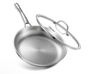 Vednhol Titanium Pan, 12 Inch Pure Titanium Hammered Pro frying pan with Lid, Non-Toxic Skillet for Cooking, PFAS/PFOA/PTFE Free Cookware, Dishwasher&