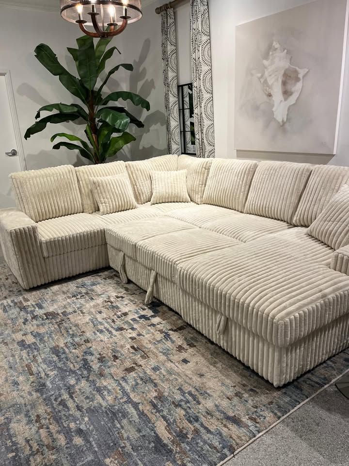 Large, Versatile Soft Jumbo Corduroy Sleeper Sectional Sofa