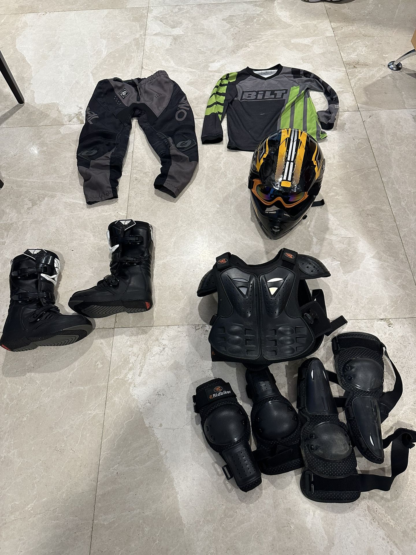 MX Gear Youth Helmet, Boots, Jersey & Pants, Chest Protector, Knee Protector, Elbow Protector