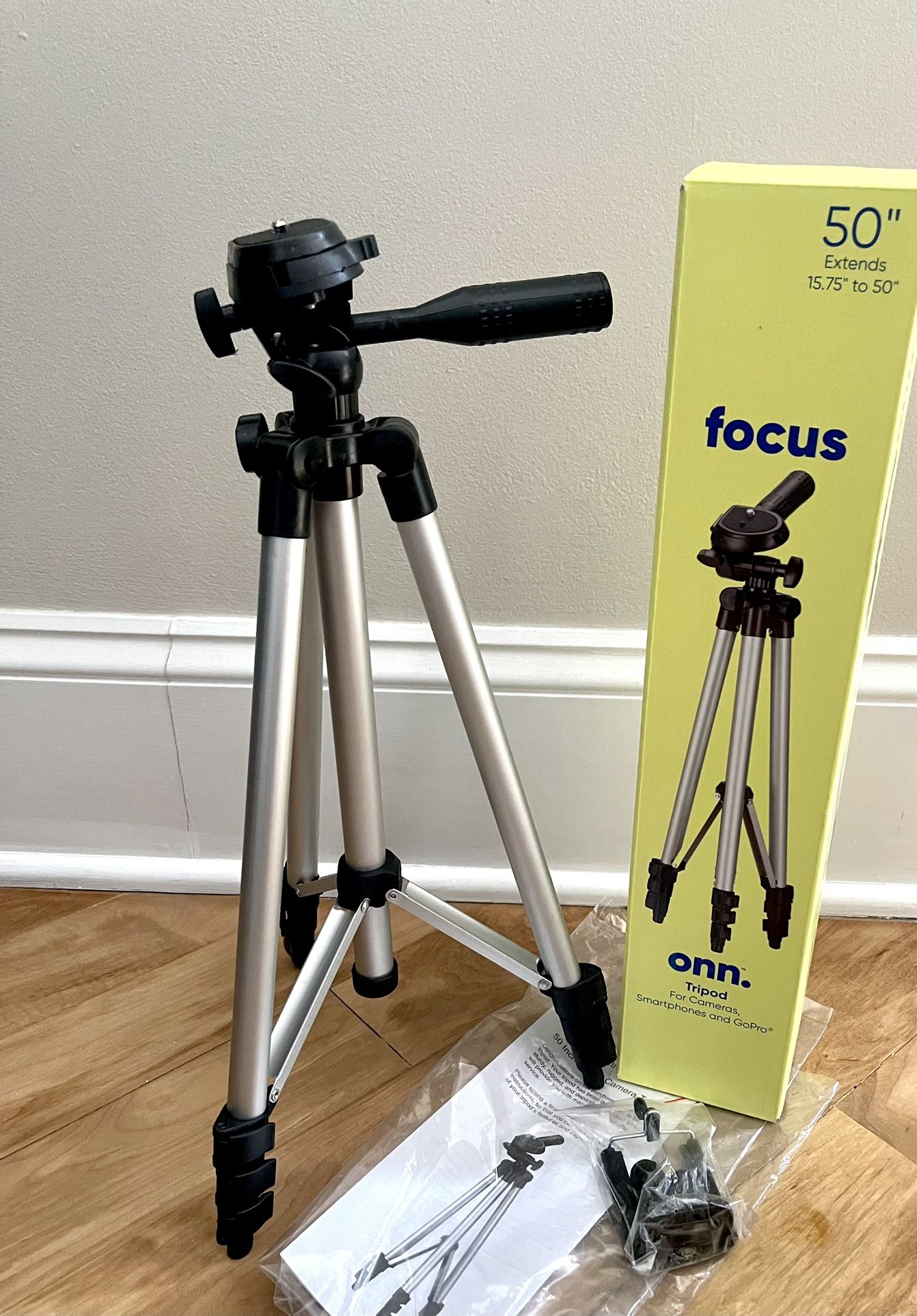 onn. Focus 50” Tripod For Cameras, Smartphones And GoPro