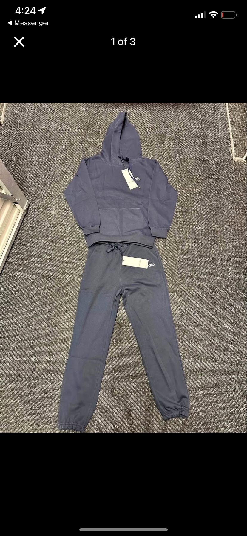 Alo Navy Blue Pullover Sweatsuit Set