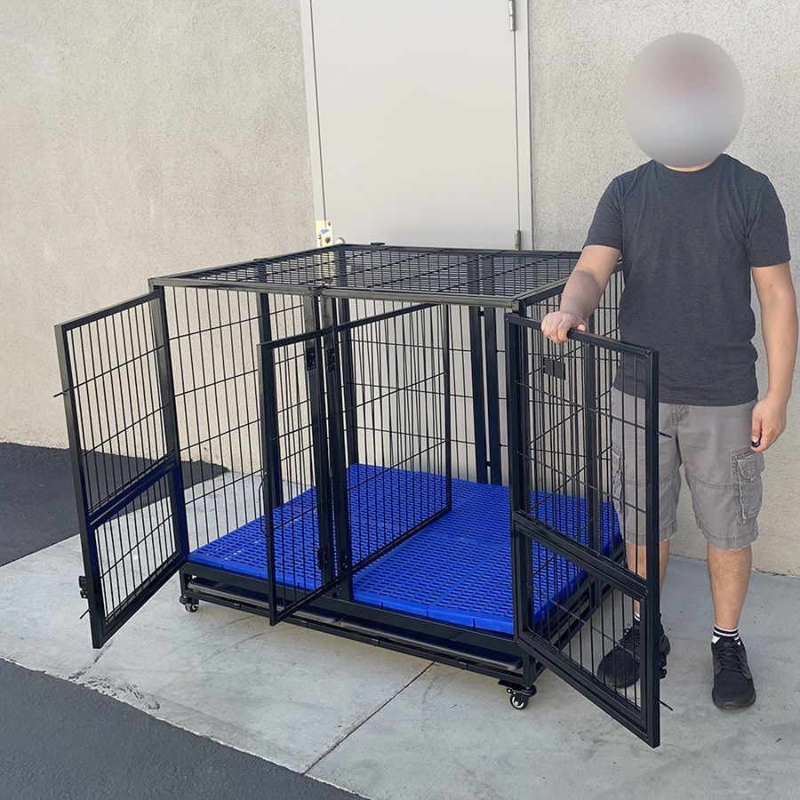 (NEW) $230 X-Large 49” Heavy Duty Folding Dog Cage 49x38x43” Double-Door Kennel w/ Divider 