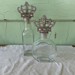  Glass Bottles  Collectible Decorative Crown Stopper With Rhinestones