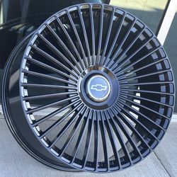 A Set(4) 24” 24x10 6x139.7 Black Wheels Fit Chevy Tahoe Silverado Sierra
