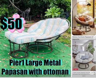 $50 Pier 1 Imports Large Steel Papasan with ottoman and cushions in great condition