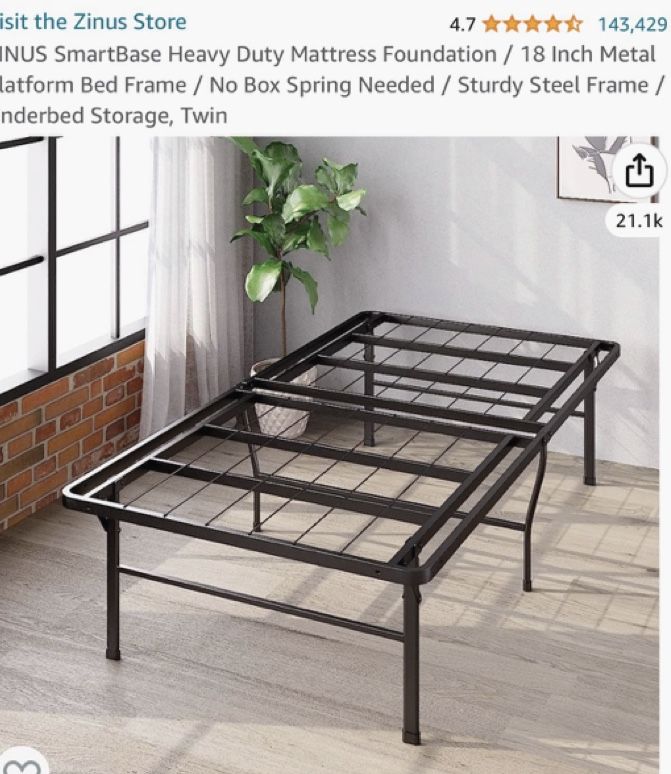 ZINUS SmartBase Mattress Foundation / 18 Inch Metal Platform Bed Frame / No Box Spring Needed Sturdy Steel Frame Underbed Storage, Twin
