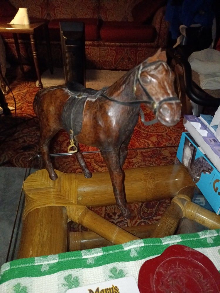 14" Leather Horse Statue