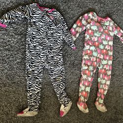 2 fleece Pajama one piece  5T - Zebra and Elephant Prints