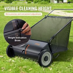 222# Push Lawn Sweeper, 26-inch Leaf & Grass Collector, Strong Rubber Wheels & Heavy Duty Thickened Steel, Durable to Use with Large Capacity 7 cu. ft