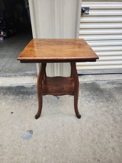Solid Wood Mid 20th Century Vintage Square Side Table with Bottom Shelf