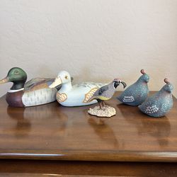 Bird Figurines, Duck, Quail