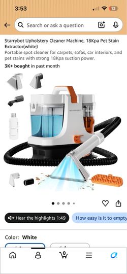 Starrybot Upholstery Cleaner Machine 18Kpa White