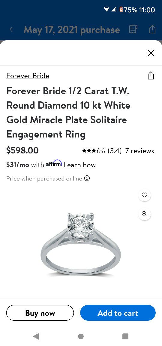10 K Forever Bride Princess Cut White Gold Engagement Ring