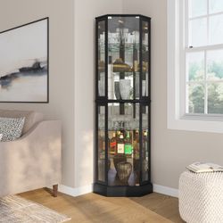 Schmidt Wood/Glass Lighted Corner Curio Cabinet 72" H $220