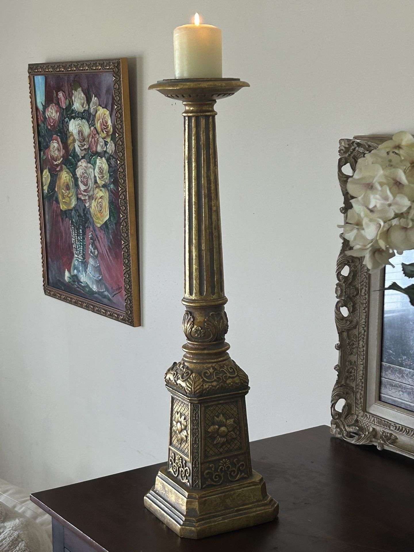 Candle Holder Antique Gold Ornate 24 3/4” tall