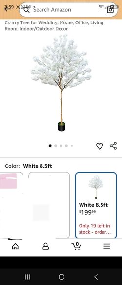 Artificial Cherry Blossom Tree 8.5ft, White, Fake Cherry Tree for Wedding, Home, Office, Living Roo