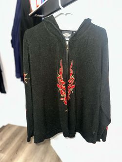 Plus size Harley-Davidson Black Zip-Up Hoodie with Tribal Embroidery