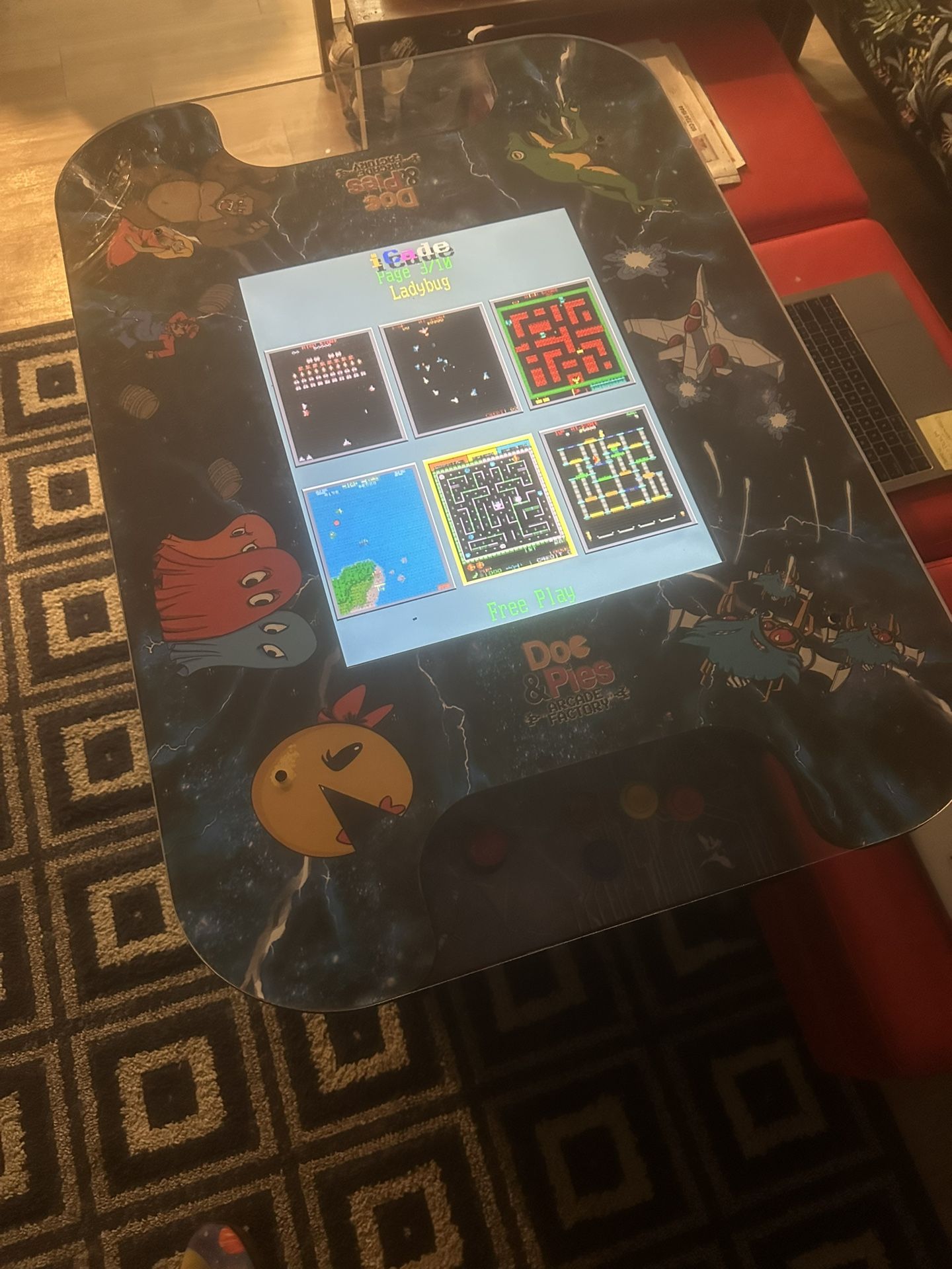 arcade machine with custom lines and classic old school artwork
