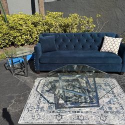 Beautiful blue teal turquoise velvety sofa couch