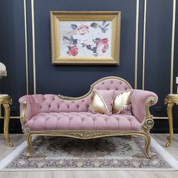 Custom Hand Made from Dubai French Style Love seat + 1 side table ( pink and gold) 