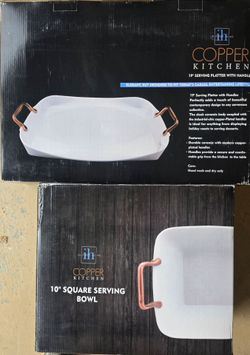 Copper Kitchen Serving Platter and Bowl Set