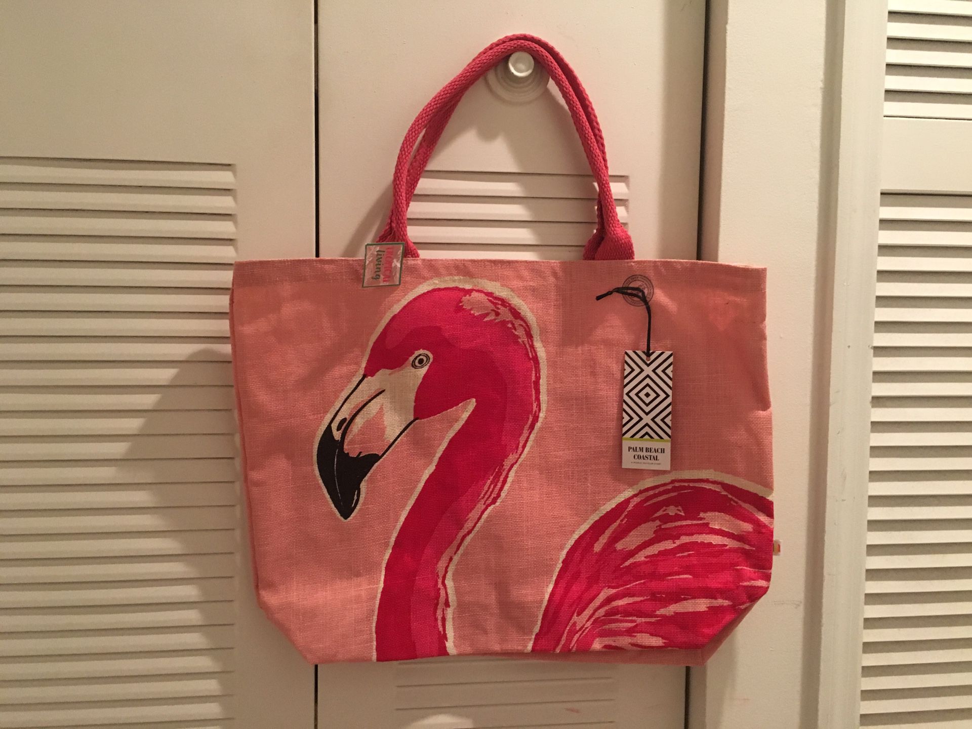 NEW Flamingo Large Jute Tote Or Beach Bag