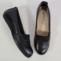 Beacon Euro-Flex Adele Black Leather Slip-On Flats Women's Size 7N