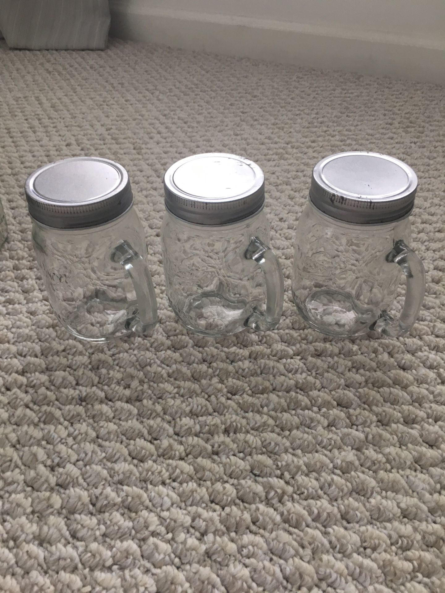 3 mason jars with handles 12 oz each