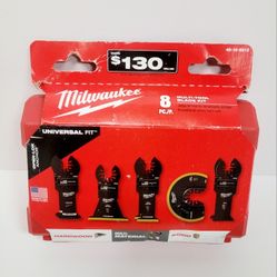 8 piece multi-tool blade kit. Has a variety of blades for different materials like hardwood, wood, and multi-material. Includes a d
