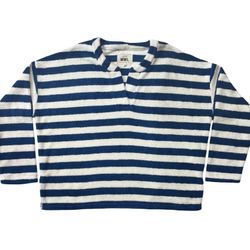 Madewell MWL Loop Terry Notched Sweatshirt blue/white stripe pattern size med