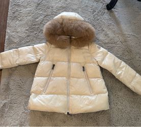 MONCLER Winter Coat in Cream with Signature Oversized/Detachable Trim (Hood)… Worn Once,