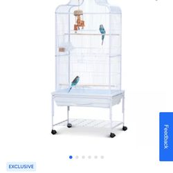 Large White Bird Cage with Stand