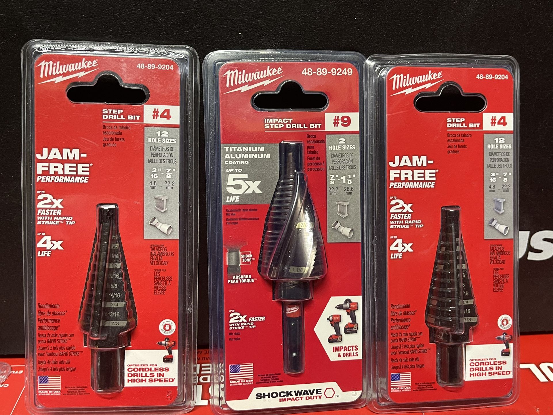 3 MILWAUKEE STEP DRILL BIT 2#4 And #9    All 3 Drill For $75